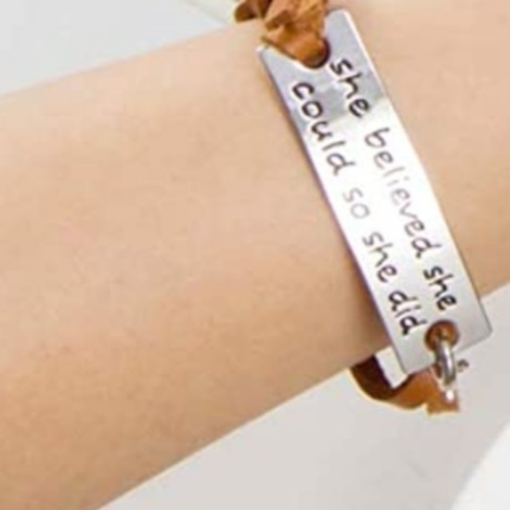 Genuine Leather&Sterling Silver Plated Bracelet